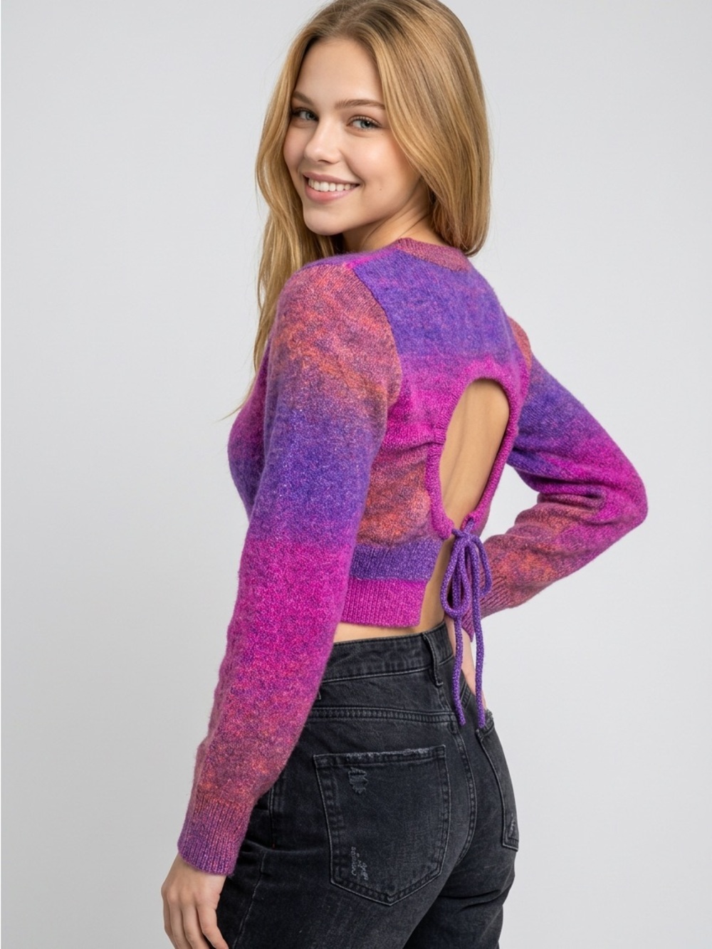 Dreamers By Debut Women's Ombre Pink Purple Crewneck Sweatery Small